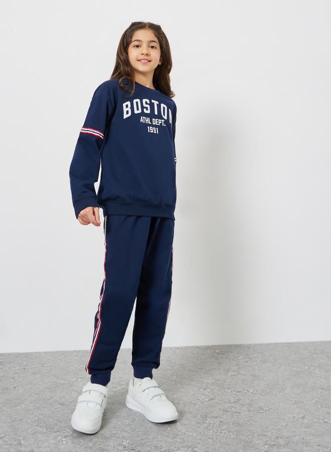 Styli Teens Navy Blue Boston Print Cotton Sweatshirt - Image 2