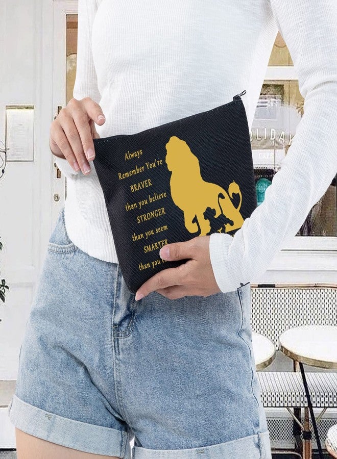 ليفلو حقيبة مستحضرات تجميل LEVLO بتصميم أسد كرتوني، هدية لمحبي الأسد، أنت أشجع وأقوى وأذكى مما تعتقد، حقيبة بسحاب بتصميم حيوان كرتوني (أسد أسود) - Image 5