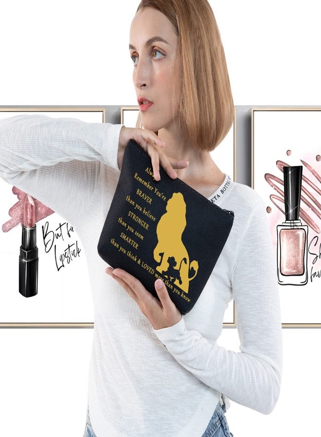 ليفلو حقيبة مستحضرات تجميل LEVLO بتصميم أسد كرتوني، هدية لمحبي الأسد، أنت أشجع وأقوى وأذكى مما تعتقد، حقيبة بسحاب بتصميم حيوان كرتوني (أسد أسود) - Image 3