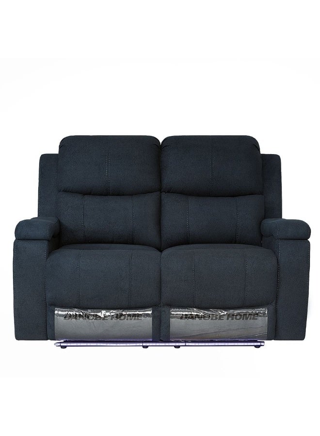 DANUBE HOME أريكة بالادين القابلة للإمالة بمقعدين من القماش مع أضواء LED وحامل أكواب - أريكة قابلة للإمالة زرقاء أنيقة لغرفة المعيشة - أريكة مريحة للجلوس - Image 1