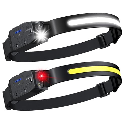 LHKNL Rechargeable Headlamp 2Pcs- 230° Wide Beam Led Head Lamp with White Red Light, Long Lasting Hard Hat Light, Motion Sensor, 6 Mode Headlight Flashlight for Adults Camping,Hiking,Running - Image 1