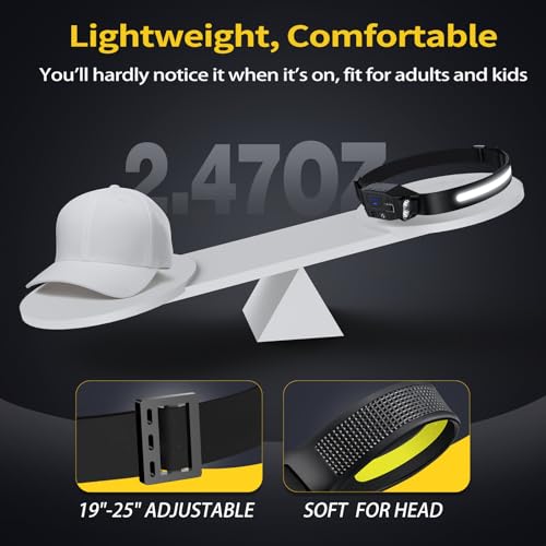 LHKNL Rechargeable Headlamp 2Pcs- 230° Wide Beam Led Head Lamp with White Red Light, Long Lasting Hard Hat Light, Motion Sensor, 6 Mode Headlight Flashlight for Adults Camping,Hiking,Running - Image 5