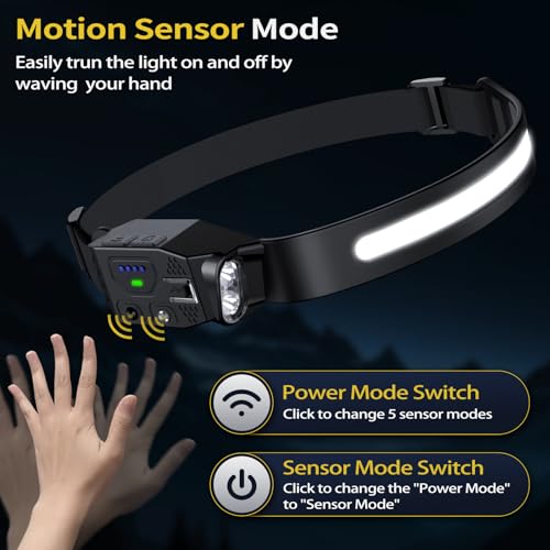 LHKNL Rechargeable Headlamp 2Pcs- 230° Wide Beam Led Head Lamp with White Red Light, Long Lasting Hard Hat Light, Motion Sensor, 6 Mode Headlight Flashlight for Adults Camping,Hiking,Running - Image 3