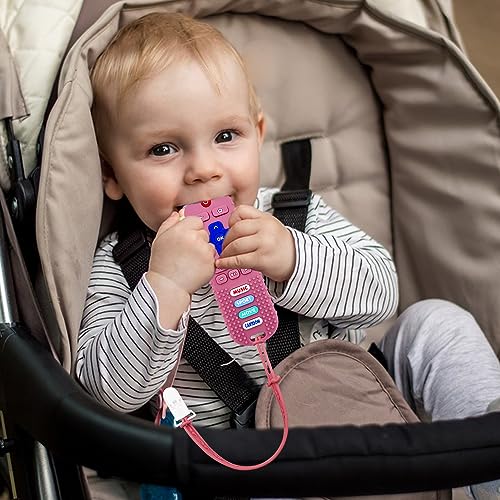 SOLIFEGOBLE 2 Pack Baby Teether Toys,Silicone Remote Teether for Babies,Baby TV Remote Toys,Infant Chew Toys for Babies Chew Toys (Black + Pink) - Image 2