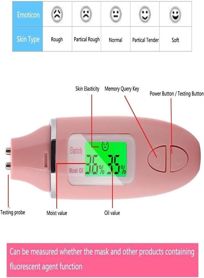 عام كاشف رطوبة الجلد الرقمي محلل محتوى زيت الوجه المحمول شاشة LCD الذكية اختبار العناية بالبشرة كاشف مراقبة العناية بالوجه (وردي) - Image 3