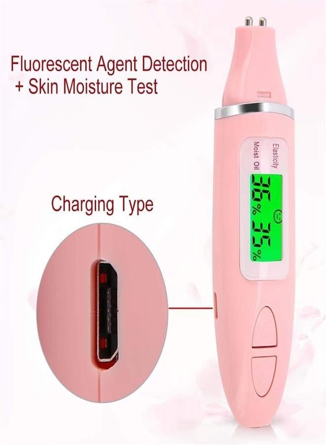 عام كاشف رطوبة الجلد الرقمي محلل محتوى زيت الوجه المحمول شاشة LCD الذكية اختبار العناية بالبشرة كاشف مراقبة العناية بالوجه (وردي) - Image 4