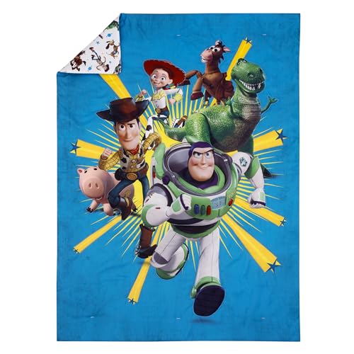 NoJo Disney Toy Story Taking Action Blue, Green and Yellow 4 Piece Toddler Bed Set - Comforter, Fitted Bottom Sheet, Flat Top Sheet, and Reversible Pillowcase - Image 2