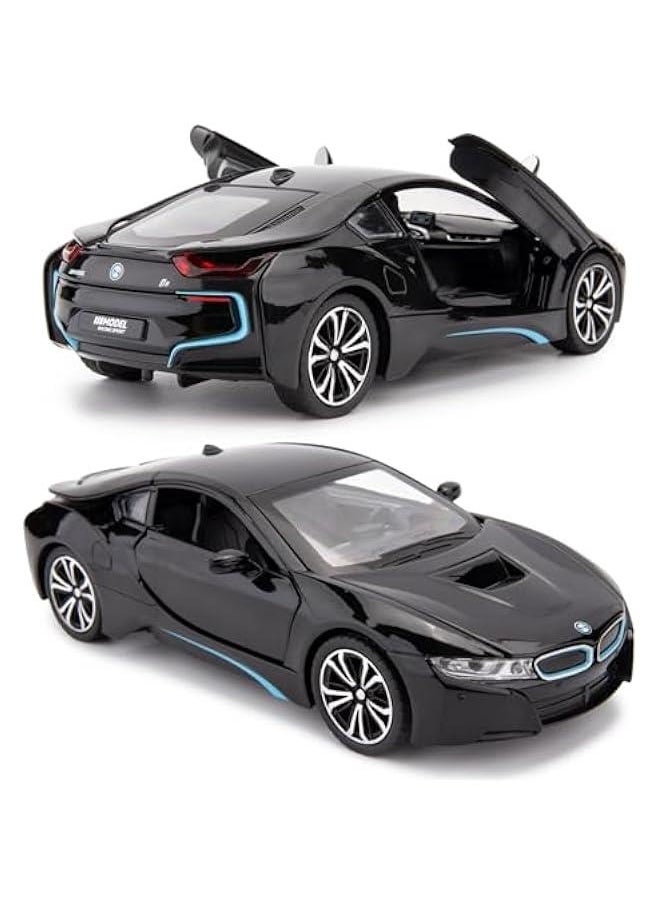 Generic - 1/24 I8 Model Car, Zinc Alloy Pull Back Toy car with Sound and Light for Kids Boy Girl Gift (Black) - Image 1