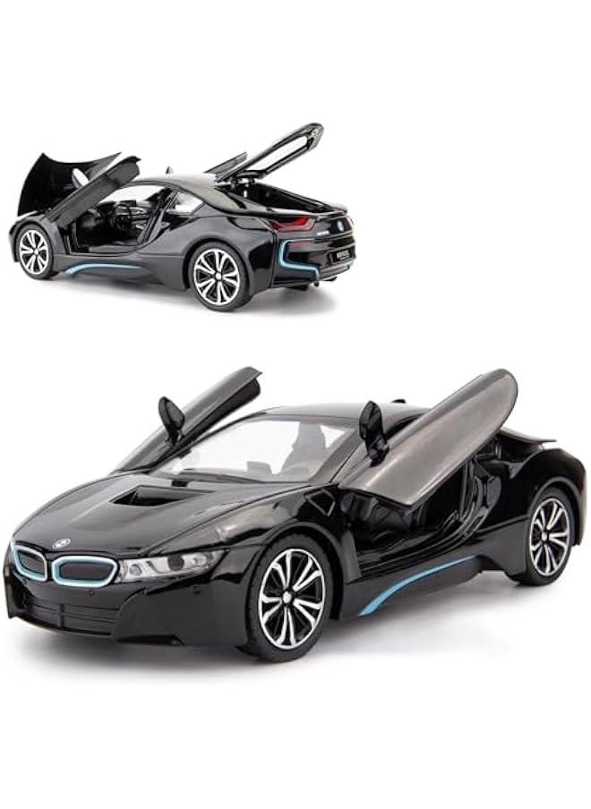 Generic - 1/24 I8 Model Car, Zinc Alloy Pull Back Toy car with Sound and Light for Kids Boy Girl Gift (Black) - Image 1