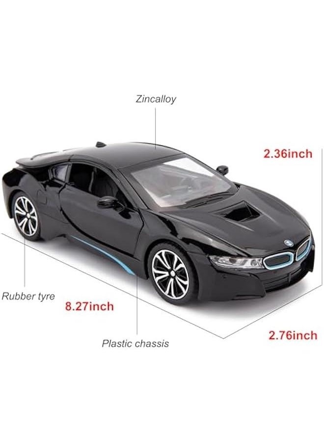Generic - 1/24 I8 Model Car, Zinc Alloy Pull Back Toy car with Sound and Light for Kids Boy Girl Gift (Black) - Image 1