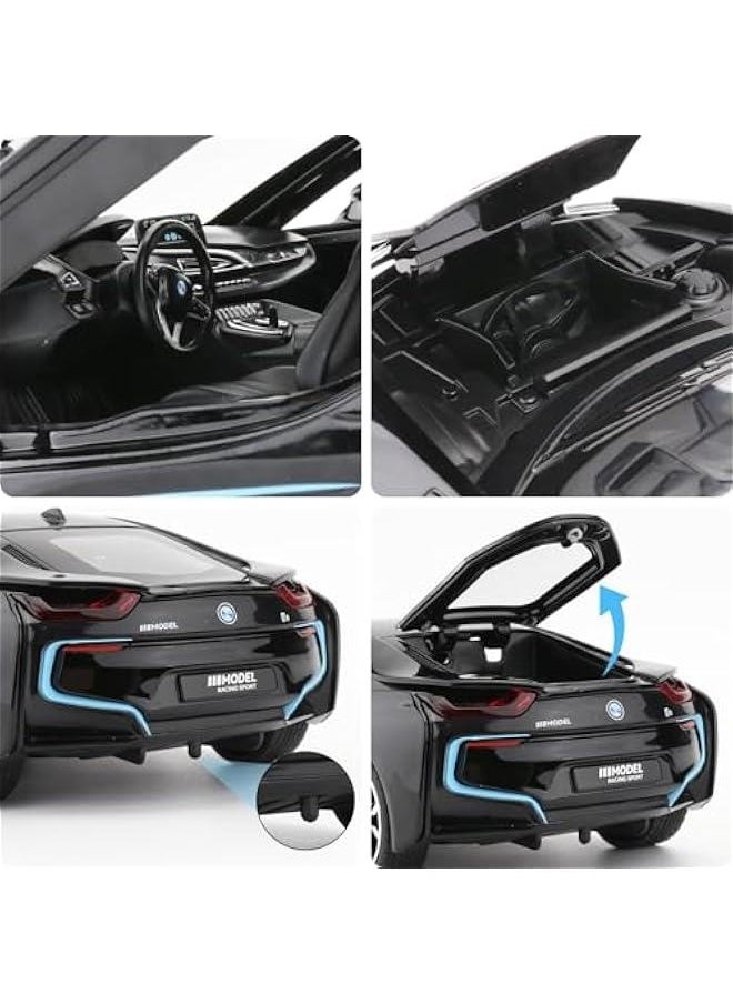 Generic - 1/24 I8 Model Car, Zinc Alloy Pull Back Toy car with Sound and Light for Kids Boy Girl Gift (Black) - Image 1