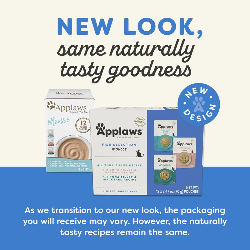 Applaws Natural Wet Cat Food in Mousse, Limited and Natural Ingredients, Grain-Free, High Protein with No Artificial Additives, Fish Variety Pack (12 x 2.47oz Pouches) - Image 2