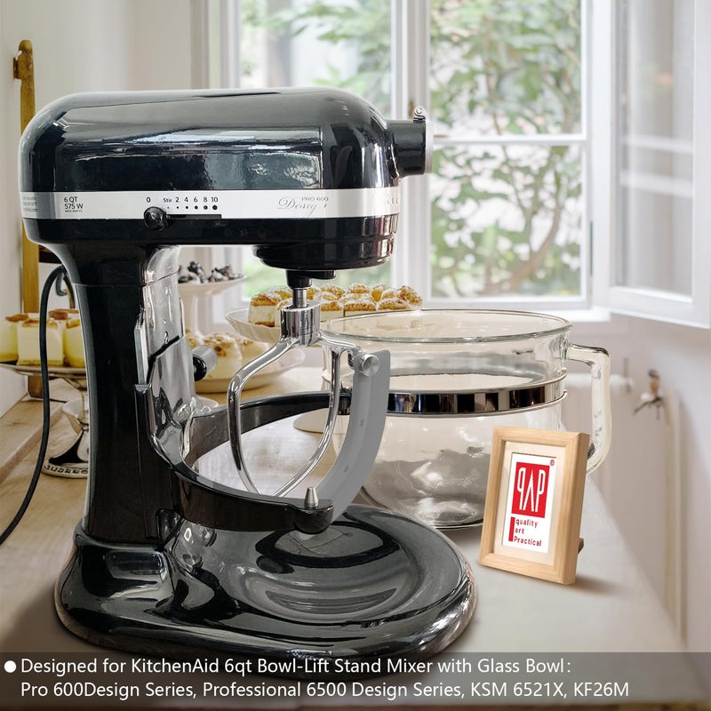 qAp quality art Practical Flex Edge Beater Pro FEB6G for KitchenAid Bowl-Lift Stand Mixers With 6QT Glass Bowl- Stainless Steel Flat Beater with Replaceable Silicone Edges. - Image 2