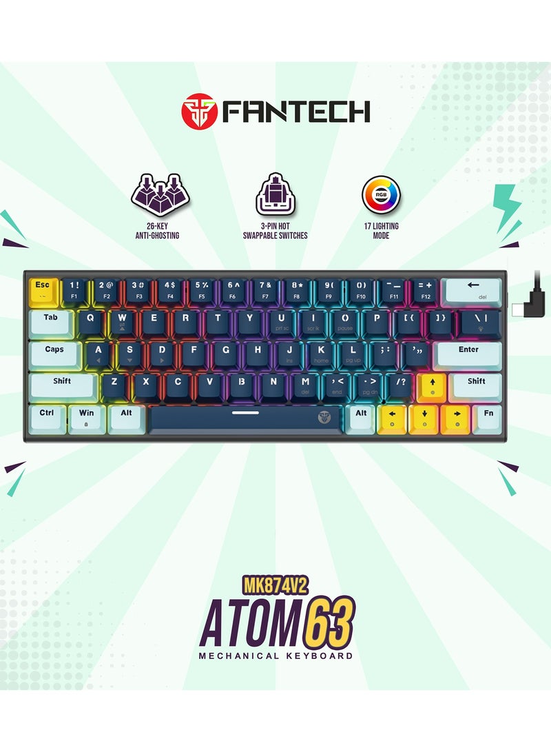 FANTECH 60% Gaming Keyboard,Wired RGB Backlit Mini Mechanical Keyboard,Blue Switches,Ultra-Compact Anti-Ghosting Full 61 Keys Keyboard RGB LED Lighting,Mini Small Compact Keyboard for PC/Mac/Laptop/Wins, Easy to Carry on Business Trip - Image 1