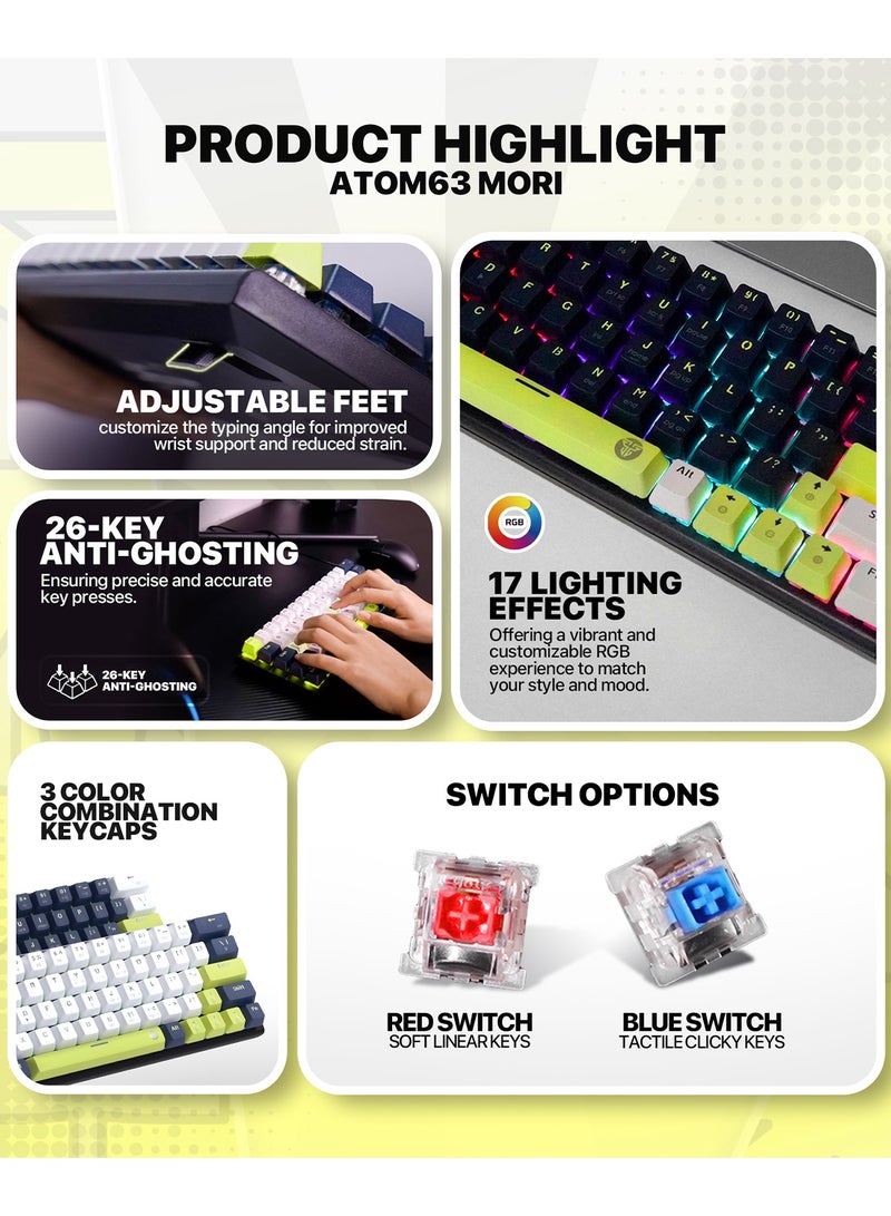 FANTECH 60% Gaming Keyboard,Wired RGB Backlit Mini Mechanical Keyboard,Blue Switches,Ultra-Compact Anti-Ghosting Full 61 Keys Keyboard RGB LED Lighting,Mini Small Compact Keyboard for PC/Mac/Laptop/Wins, Easy to Carry on Business Trip - Image 2