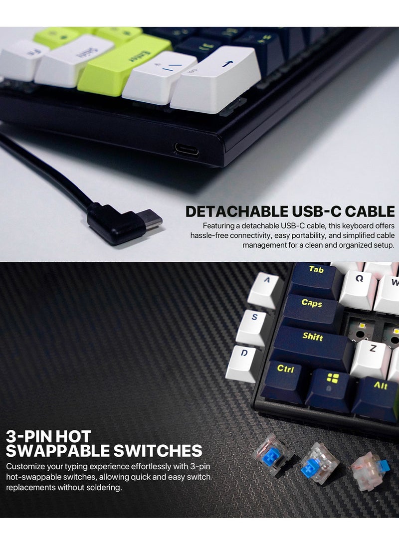 FANTECH 60% Gaming Keyboard,Wired RGB Backlit Mini Mechanical Keyboard,Blue Switches,Ultra-Compact Anti-Ghosting Full 61 Keys Keyboard RGB LED Lighting,Mini Small Compact Keyboard for PC/Mac/Laptop/Wins, Easy to Carry on Business Trip - Image 3