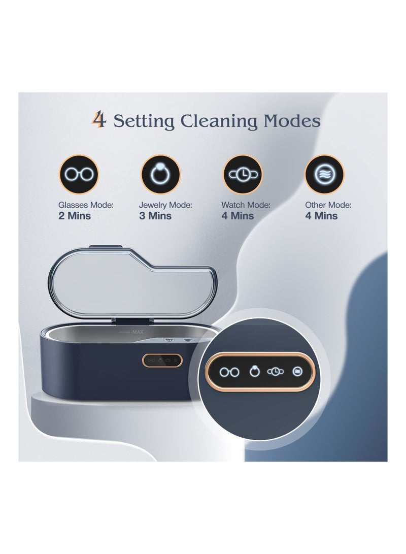 Excefore Jewelry Ultrasonic Cleaner,Professional Cleaning Machine for All Jewelry SUS 304 Tank, 45kHz Portable Household Cleaner for Eyeglasses, Watches, Rings, Necklaces, Dentures  450ml, Navy Blue - Image 4