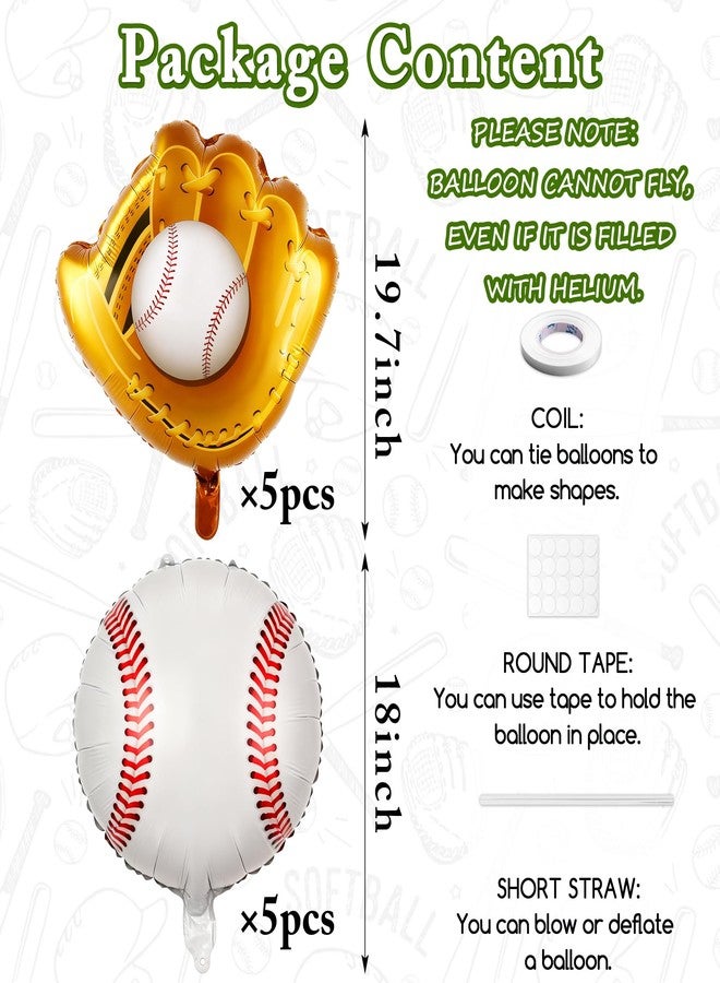 KHC-KHF Baseball-Balloon 10PCS 18in Sports Theme Foil Balloons Baseball Glove Design Balloon Team Party Birthday Boy Senior Night Celebration Decoration Supply - Image 3