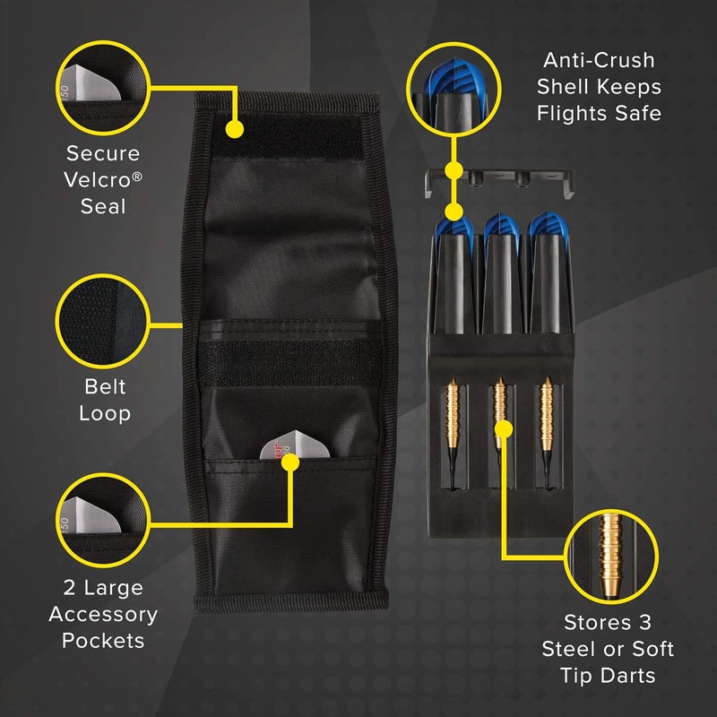 CASEMASTER Single Black Dart Case with Solid Plastic Insert and Flexible, Tough Nylon Covering, Holds 3 Steel Tip and Soft Tip Darts, Hard Shell Keeps Flights in Perfect Shape - Image 1