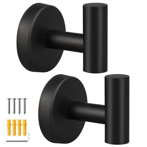 Mdvora 2 Pack Matte Black Towel Hooks, SUS304 Stainless Steel Bathroom Hooks for Bedroom Kitchen Hotel Office - Image 1