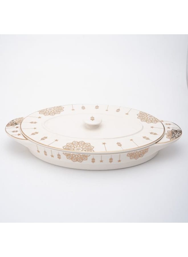 Zinnia Rosa By Zinnia Porcelain Decorations Oval Oven Dish With Lid, 38 Cm Size, Large, Golden