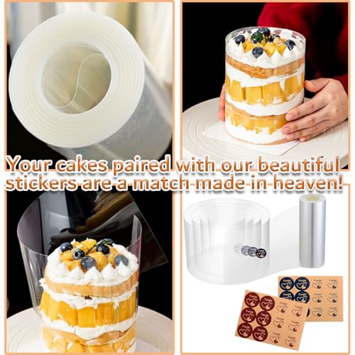 DATANYA Cake Collar 4 Inch x 394inch Clear Cake Acetate Roll, Transparent Mousse Cake Collars Acetate Sheets for Baking, Surrounding Edge Decorating + Bonus with Delicate Stickers - Image 4