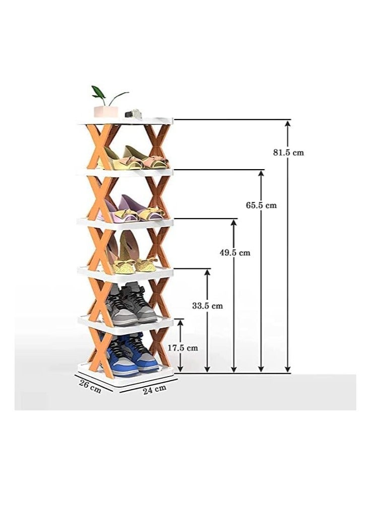 Shoe Rack - 5 Tier Stackable Entryway Bedroom Adjustable Shoe Rack with Easy Clean Shelves - Styxon | 81.5 x 24 26 cm | Multicolor, Cream - Image 1