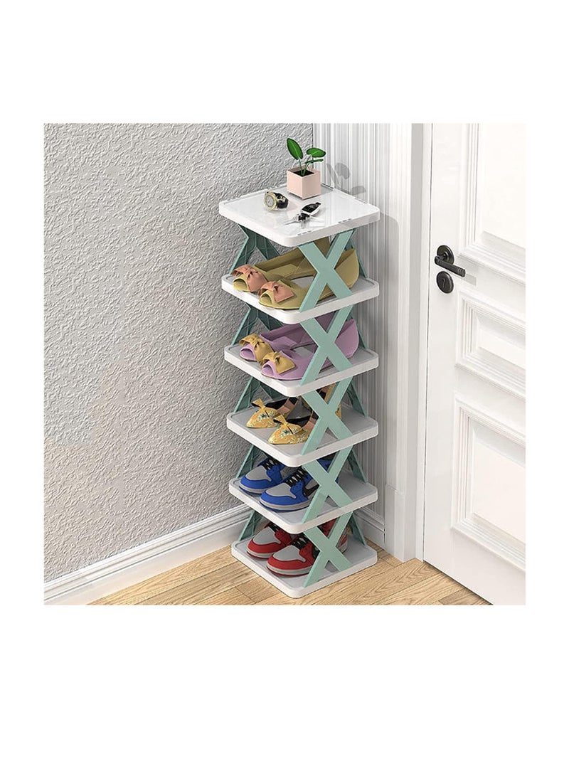 Shoe Rack - 5 Tier Stackable Entryway Bedroom Adjustable Shoe Rack with Easy Clean Shelves - Styxon | 81.5 x 24 26 cm | Multicolor, Cream - Image 2