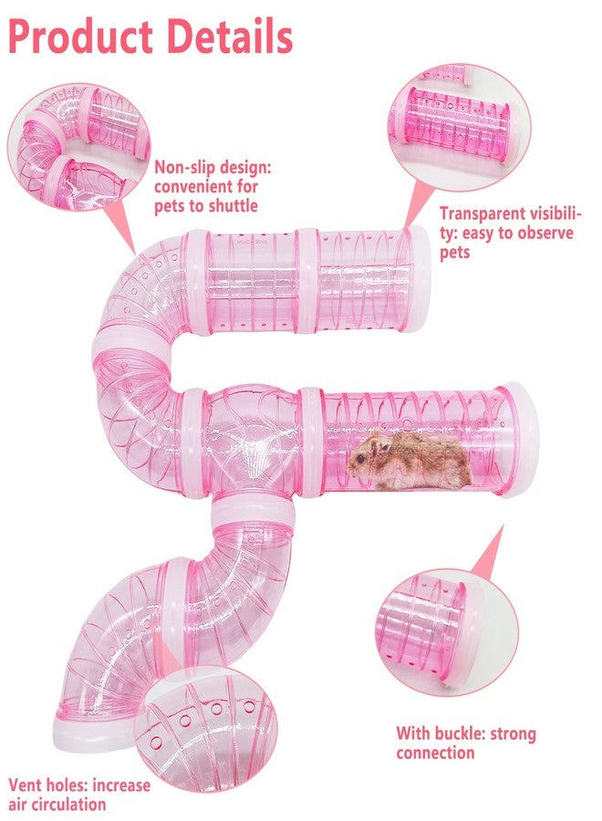 هامليدي مجموعة متنوعة من أنابيب أنفاق الهامستر الشفافة للعب والتمارين، مكونة من 8 قطع، مناسبة للفئران والهامستر السوري والجربوع (لون وردي). - Image 5