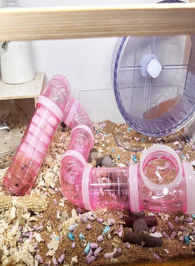 هامليدي مجموعة متنوعة من أنابيب أنفاق الهامستر الشفافة للعب والتمارين، مكونة من 8 قطع، مناسبة للفئران والهامستر السوري والجربوع (لون وردي). - Image 4