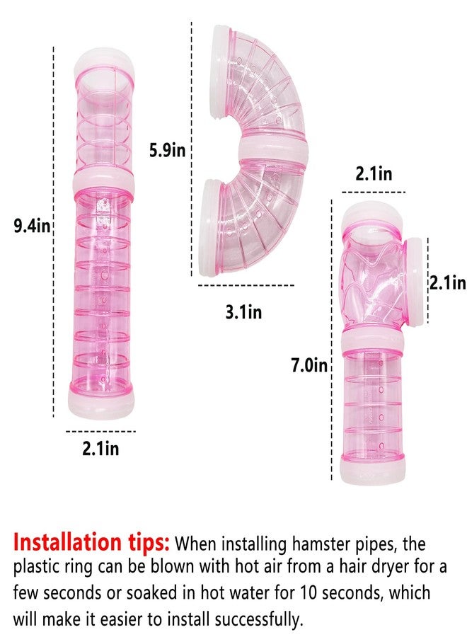 هامليدي مجموعة متنوعة من أنابيب أنفاق الهامستر الشفافة للعب والتمارين، مكونة من 8 قطع، مناسبة للفئران والهامستر السوري والجربوع (لون وردي). - Image 2