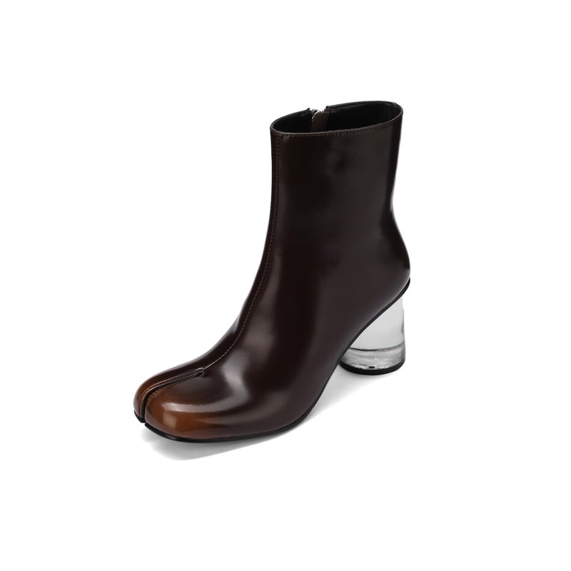 Cuctos Split Toe Women Clear Block Heels Ankle Boots Chunky High Heels Booties Tabi Zipper Side Short Boots - Image 1