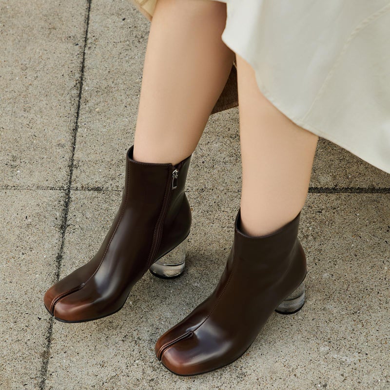 Cuctos Split Toe Women Clear Block Heels Ankle Boots Chunky High Heels Booties Tabi Zipper Side Short Boots - Image 3