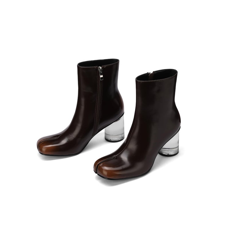 Cuctos Split Toe Women Clear Block Heels Ankle Boots Chunky High Heels Booties Tabi Zipper Side Short Boots - Image 4