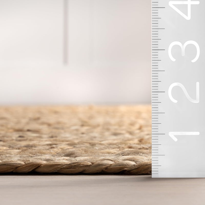 nuLOOM 3 Round Rigo Jute Hand Woven Area Rug, Natural, Solid Farmhouse Design, Natural Fiber, For Bedroom, Living Room, Dining Room, Hallway, Office, Kitchen, Entryway - Image 3