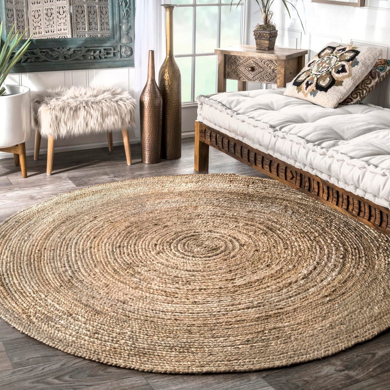 nuLOOM 3 Round Rigo Jute Hand Woven Area Rug, Natural, Solid Farmhouse Design, Natural Fiber, For Bedroom, Living Room, Dining Room, Hallway, Office, Kitchen, Entryway - Image 1