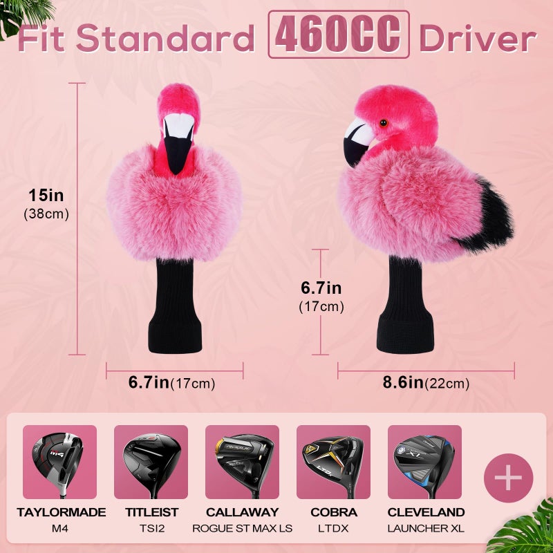 mytag Funny Golf Club Head Covers, Flamingo Animal Plush Driver Headcover, Golf Headcover Fits Standard 460cc Driver Head - Image 3