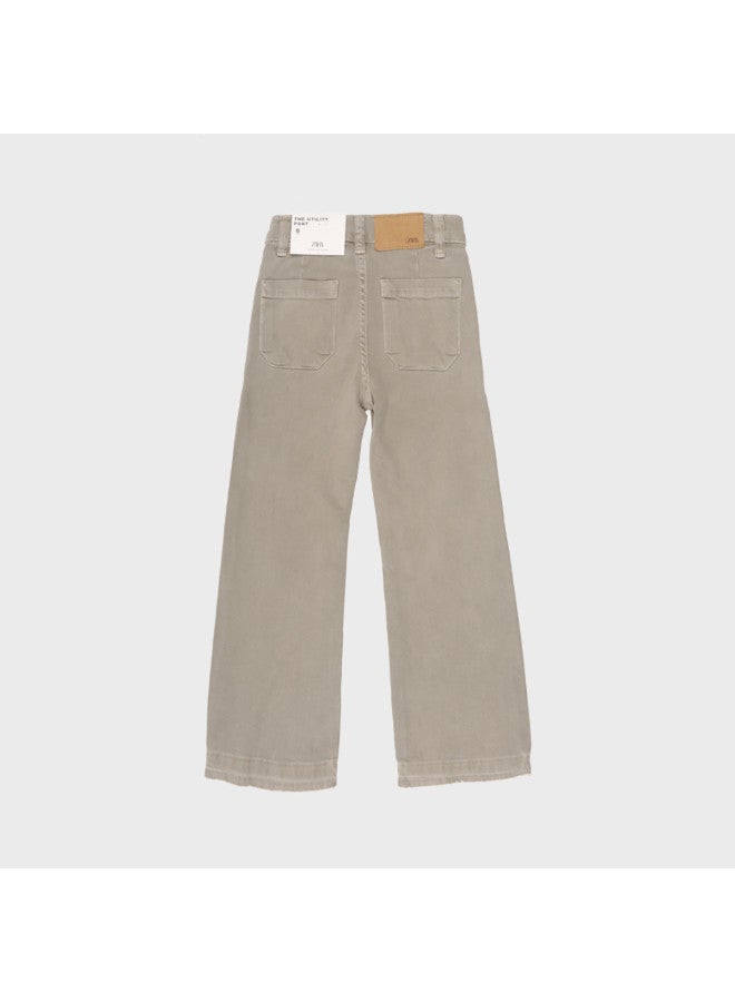 Zara trendy Retro Solid Color Frayed Hem Denim Pants For Kids - Image 3