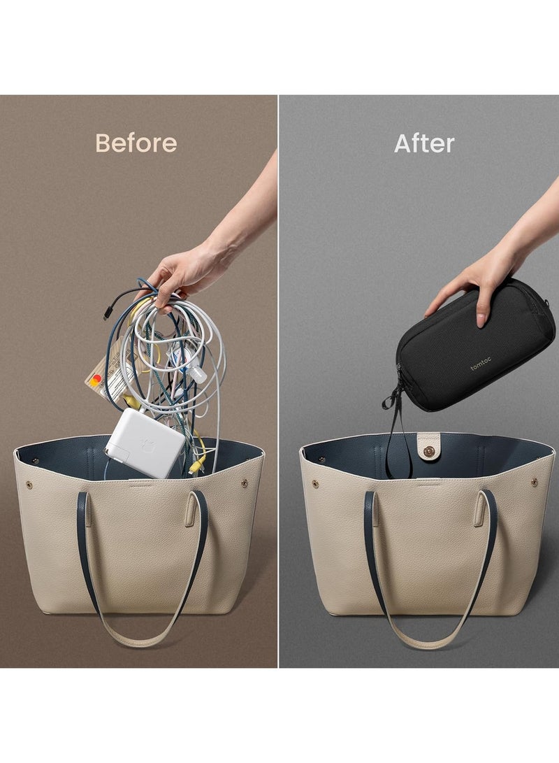 Tomtoc حقيبة تنظيم إلكترونية خفيفة-T12 للسفر 1.8 لتر، مقاومة للماء، حقيبة تقنية ذات قسمين لتنظيم الكابلات وتخزين الشاحن، الكابل، الهاتف، القرص الصلب، بنك الطاقة، الملحقات الأساسية للسفر صديقة للبيئة - متوسطة - Image 2