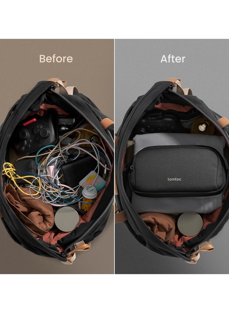 Tomtoc حقيبة تنظيم إلكترونية خفيفة-T12 للسفر 1.8 لتر، مقاومة للماء، حقيبة تقنية ذات قسمين لتنظيم الكابلات وتخزين الشاحن، الكابل، الهاتف، القرص الصلب، بنك الطاقة، الملحقات الأساسية للسفر صديقة للبيئة - متوسطة - Image 5