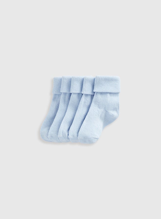 mothercare Blue Turn-Over-Top Baby Socks - 5 Pack - Image 1