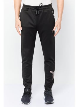 Men Regular Fit Brand Logo Sweatpants, Black