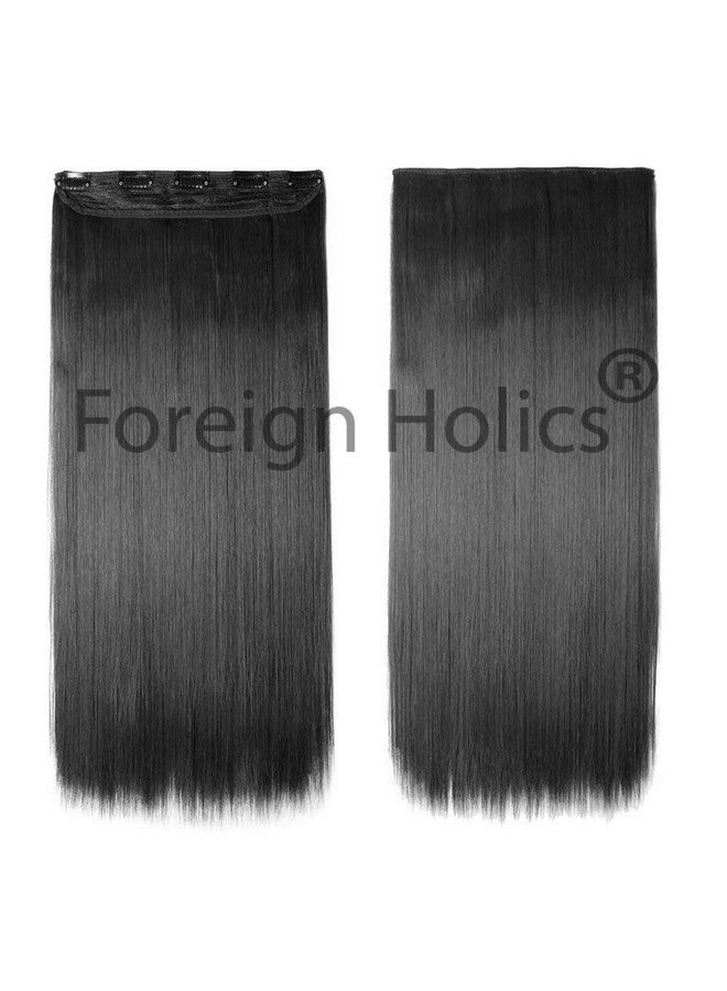 Foreign Holics Imported Straight Hair Extension 5 Clips For Women And Girls 24 Inch Feel like Real Hairs Natural Black - Image 2