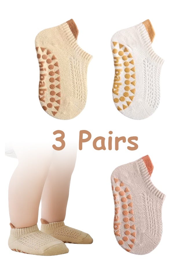 3 أزواج من جوارب الأطفال المضادة للانزلاق، جوارب مضادة للانزلاق للأطفال حديثي الولادة مع مقابض، جوارب مضادة للانزلاق للأرضيات والكاحل للجنسين من عمر 1 إلى 3 سنوات - Image 1