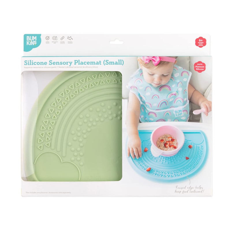 Bumkins Baby Silicone Sensory Placemat, for Babies and Toddlers, Suction Mat for Restaurants, Stick On High Chairs and Tables, Eating Finger Foods, Baby Led Weaning Essentials, Ages 6 Months Up, Sage - Image 5