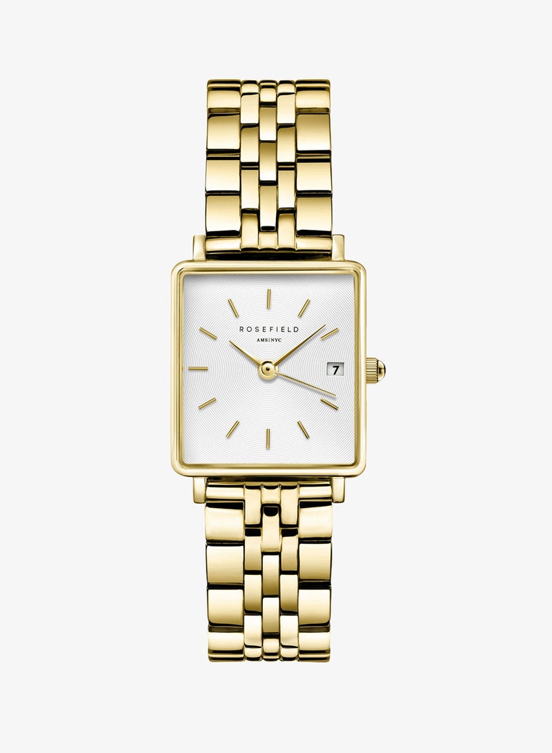 Rosefield Boxy XS White Sunray Steel Gold Women Watch - QMWSG-Q021 - Image 1