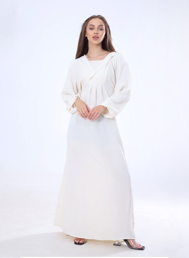 BEBO Plain long dress with hood and belt, free size, fits from 60 to 85 kg approximately_White  - Image 1