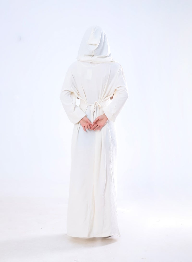 BEBO Plain long dress with hood and belt, free size, fits from 60 to 85 kg approximately_White  - Image 2