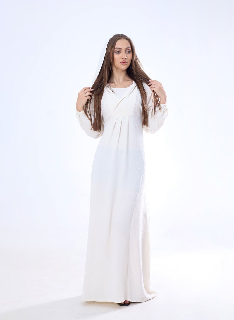 BEBO Plain long dress with hood and belt, free size, fits from 60 to 85 kg approximately_White  - Image 4