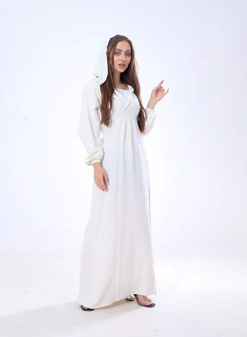 BEBO Plain long dress with hood and belt, free size, fits from 60 to 85 kg approximately_White  - Image 3